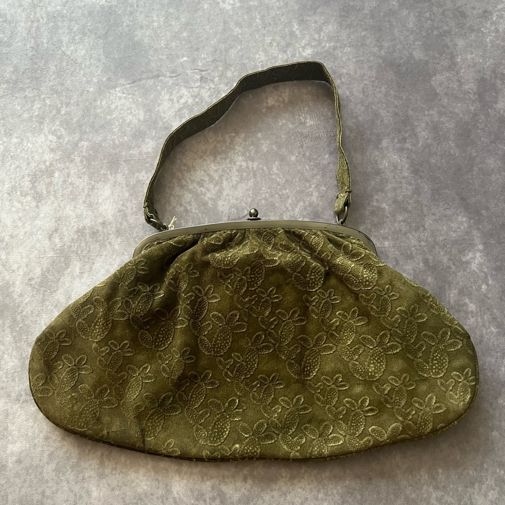 Burning Torch Green Leather Cactus Pattern Purse